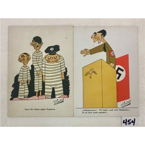 2 Vintage Nazi Hitler Comic Postcards