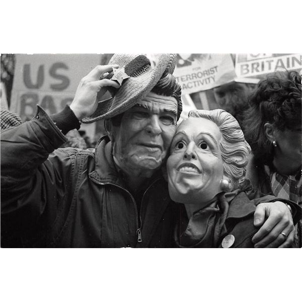 Real Photo of Couple In Ronald & Nancy Reagon Masks at Rally Postcard