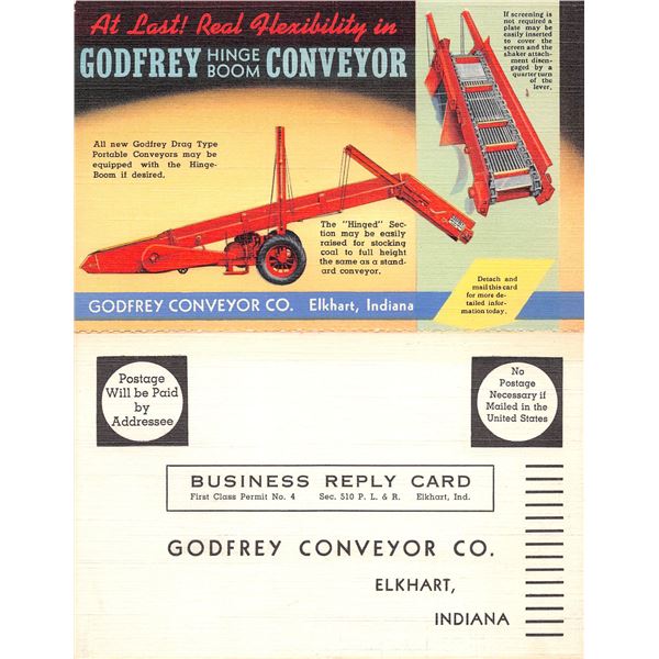 Linen Advertising Godfrey Conveyor Elkhart, Indiana Business Reply Card