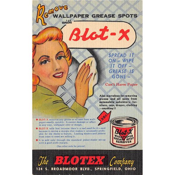 Linen Advertising Blotex Company Grease Remover Springfield, Ohio Postcard