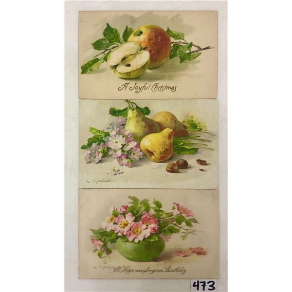 Novelty - 6 Klein All Silk Flower & Fruit Greeting Postcards