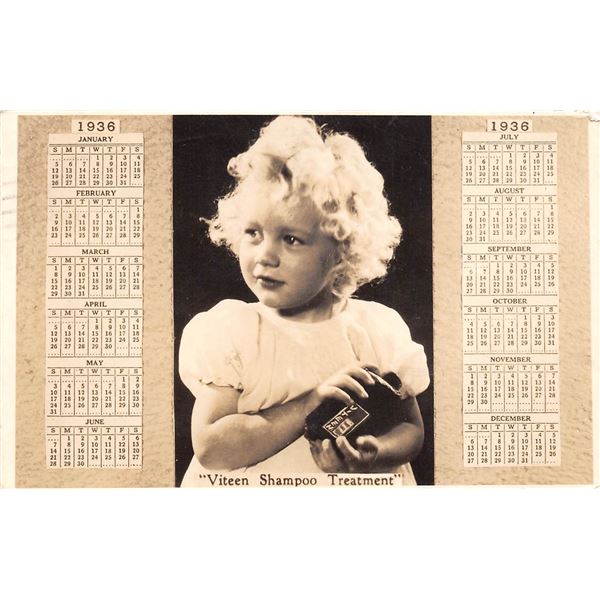 Real Photo 1936 Calendar "Viteen Shampoo Treatment" Advertising Postcard