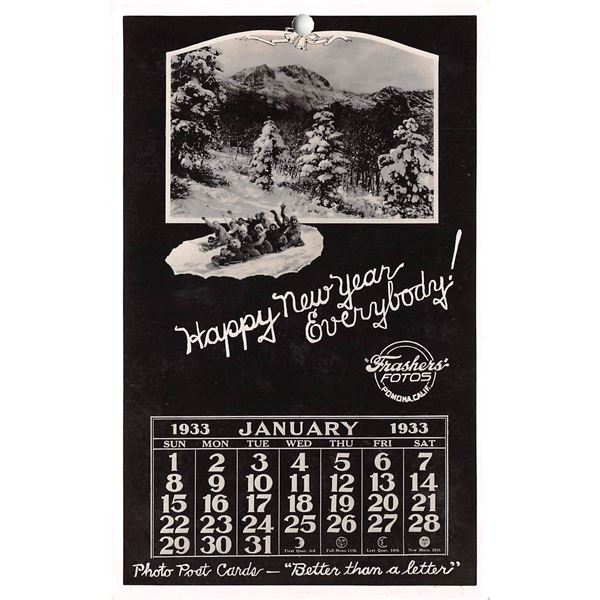 Real Photo Frasher Postcard Advertising 1933 January Calendar PC
