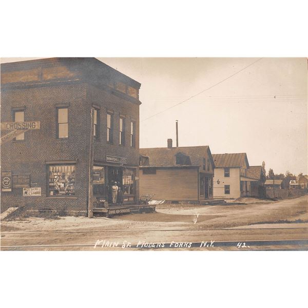 Real Photo Main Street Store Front Mooers Forks, New York Postcard