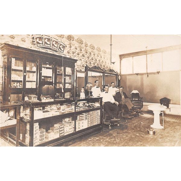 Real Photo Barber Shop & Cigar Counter Interior Postcard