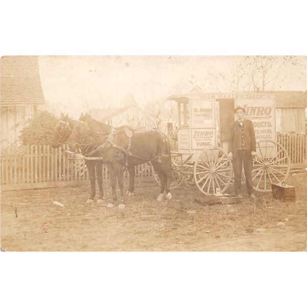 Real Photo Salesman & Horse Drawn Wagon Postcard