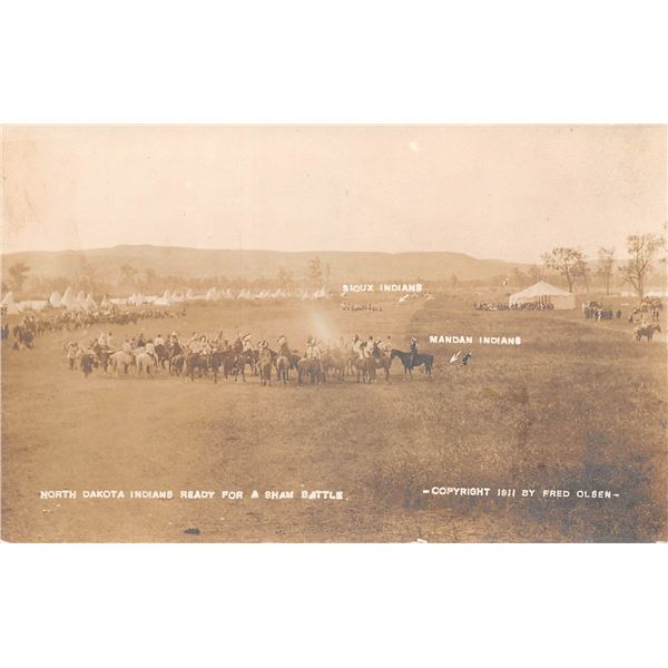 Real Photo North Dakota Indians Ready for a Sham Battle Postcard