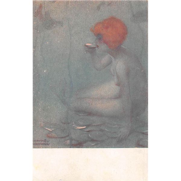 Art Nouveau Ondine Raphael Kirchner Nude Woman Drinking Postcard