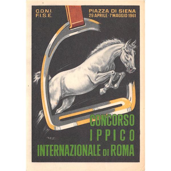 1961 Italian Poster Art Horse Racing Postcard