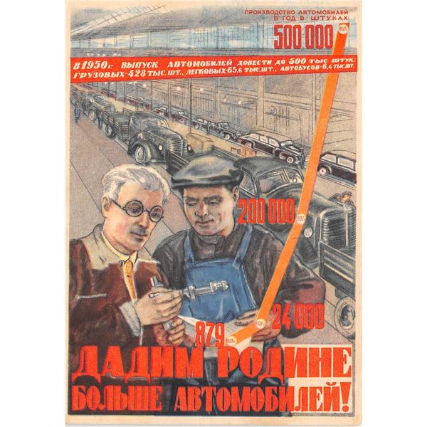 Russian Poster Art Auto Factory Postcard