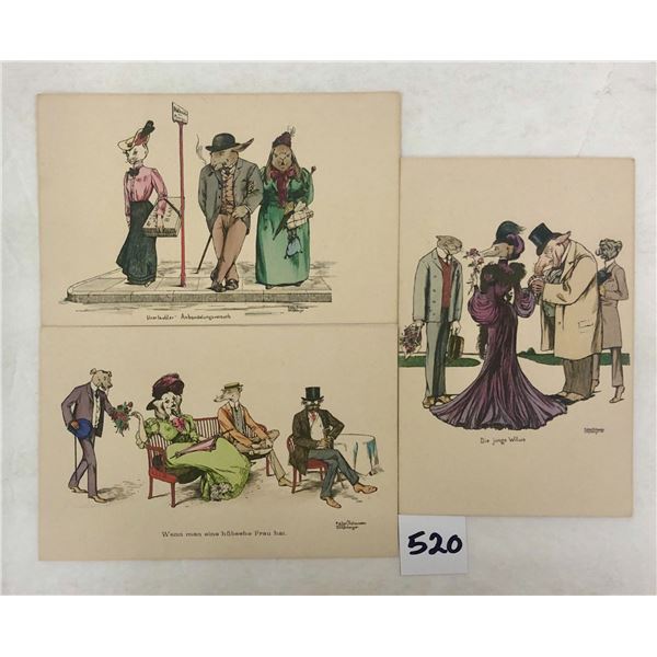 Group of 3 Fantasy Dressed Animal Postcards