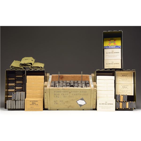 LOT OF 30-06 AMMO & GARAND CLIPS.