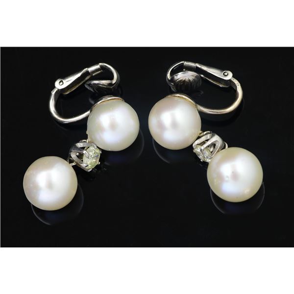 14KT GOLD PEARL AND DIAMOND EARRINGS.