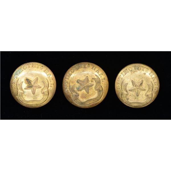 3 COAT SIZE SAINT TIMOTHY’S HALL BUTTONS.