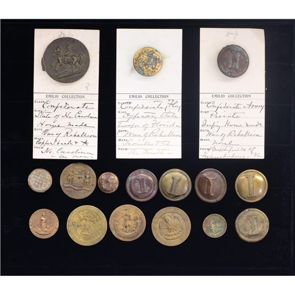 10 CONFEDERATE OR ASSOCIATED BUTTONS & 5