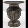 Image 2 : A Small Antique Chinese Brass Relief Vase With Elephant Handles