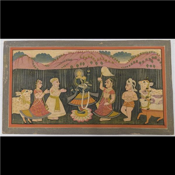 Indian Kota School Miniature Painting Of Krishna And Gopis