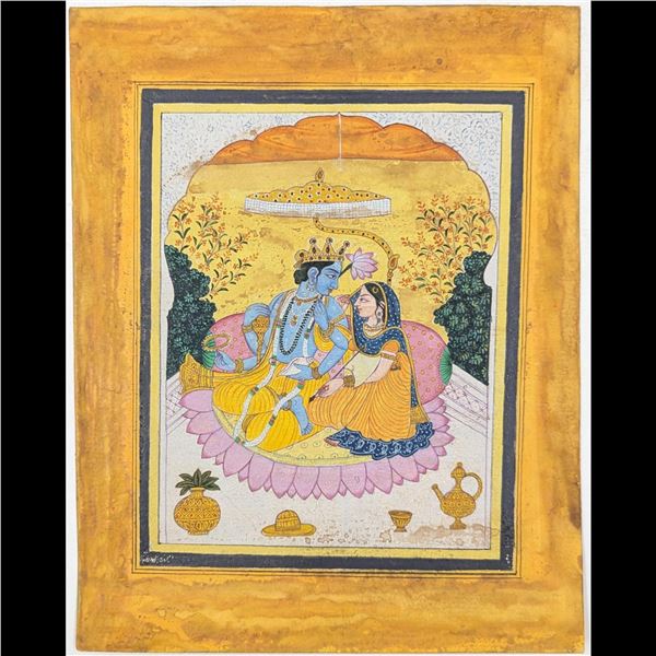Indian Pahari School Miniature Kangra Painting Of Radha And Krishna