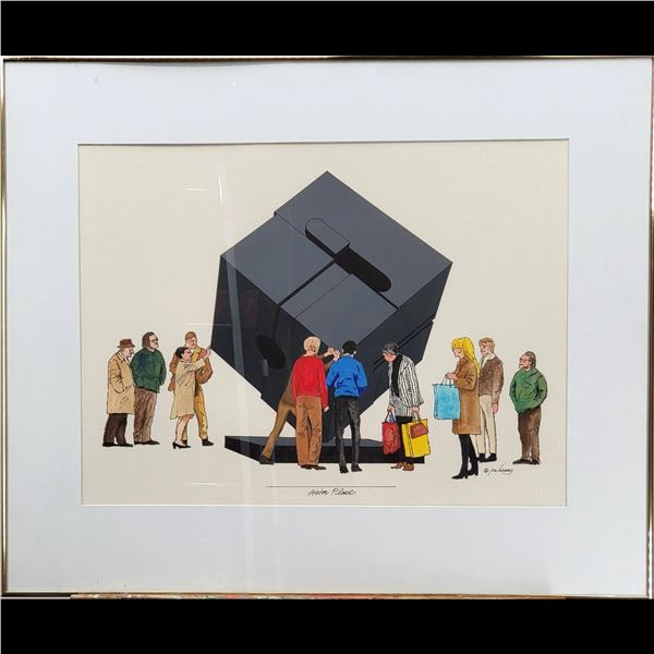 Jon Henry (American, 1916-1990) Original Gouache Painting, "Astor Place" 1988