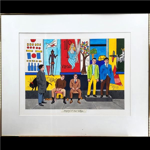 Jon Henry (American, 1916-1990) Original Painting, "Hanging Out - East Village" 1988