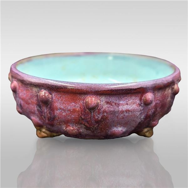 Chinese Jun Ware Purple And Blue Glaze Tripod Ceramic Washer