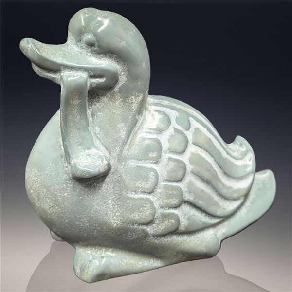 Chinese Sky Celadon Hollow Porcelain Mandarin Duck