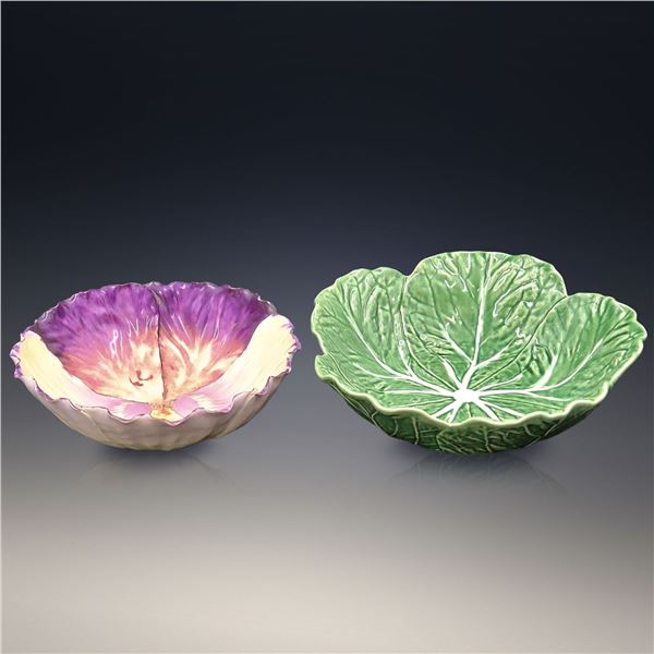 Pair Of Pottery Bowls, Early Austrian & Majolica Lettuce
