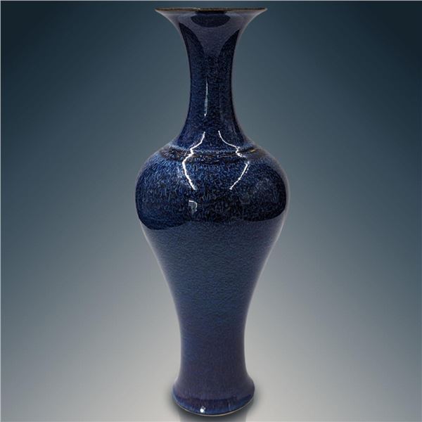 Chinese Cobalt Blue Flambe Glazed Vase With Character Mark