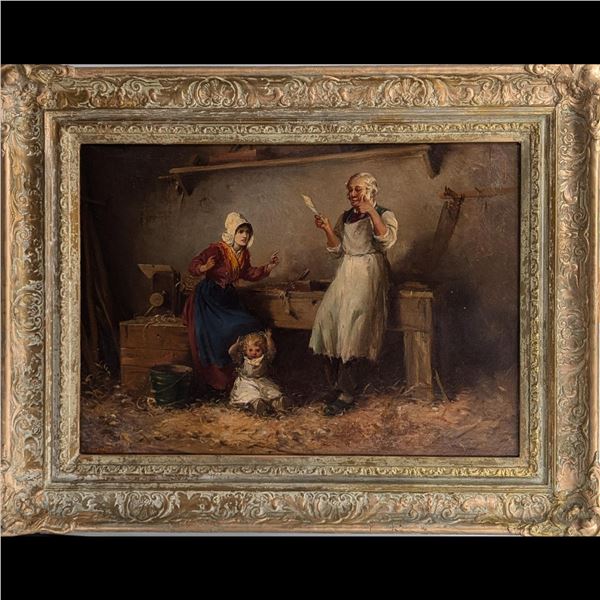 Large Signed Alexander Rosell (British, 1859-1922) Oil On Canvas Figural Genre Painting