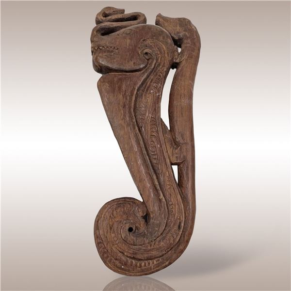 Vintage Papua New Guinean Carved Wood Seahorse / Serpent Sculpture