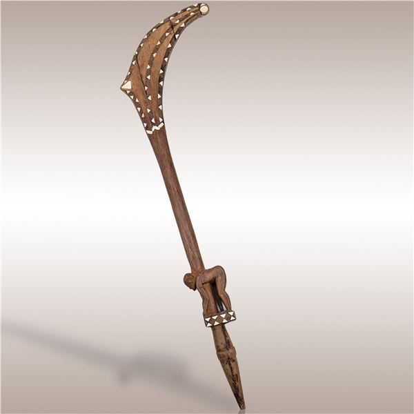 Carved Wood And Mother Of Pearl Papua New Guinean Tool / Implement