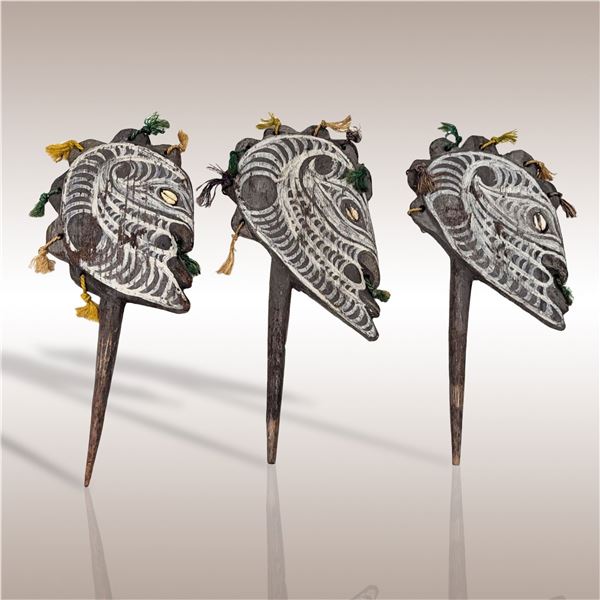 Lot Of 3 Papua New Guinea Painted Iatmul Yam Stakes