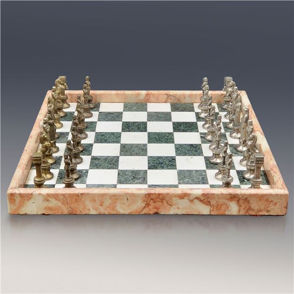 Antique Marble & Metal Italian Chess Set