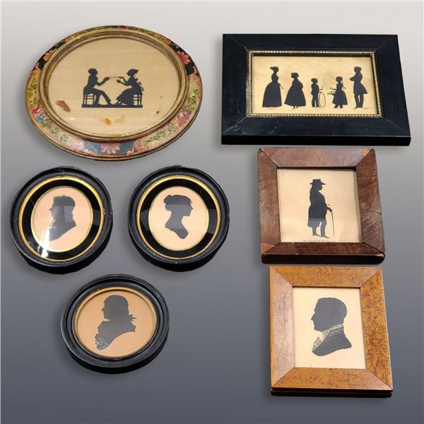 Lot Of 7 Antique 19th C English & American Silhouette Portraits