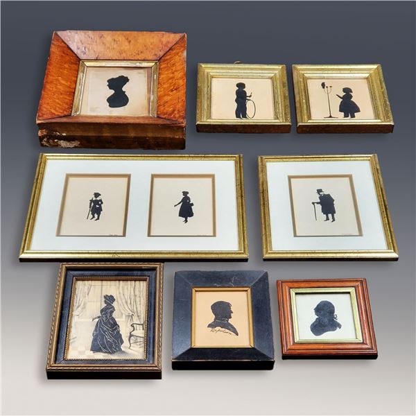 Lot Of 8 Antique 19th C English & American Silhouette Portraits