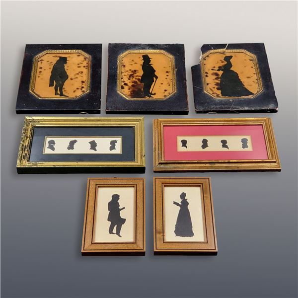 Lot Of 7 Antique 19th C Miniature Silhouette Portraits