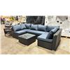 Image 2 : 7 PCS BLACK / BROWN RATTAN OUTDOOR PATIO SECTIONAL SET WITH BLUE CUSHIONS & GLASS TOP TABLE