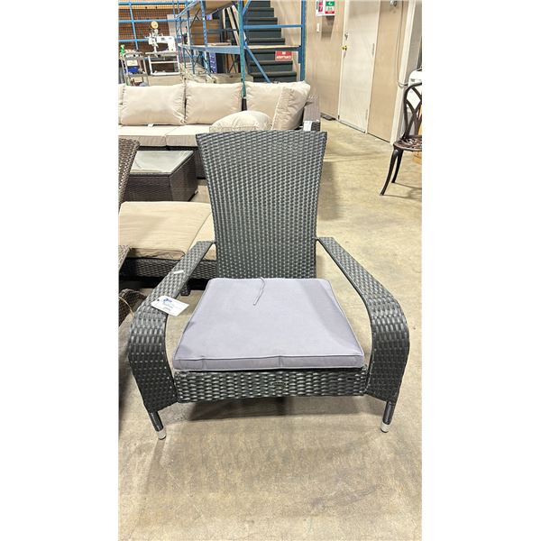 PATIOFLARE BLACK MUSKOKA OUTDOOR PATIO CHAIR WITH GREY CUSHION ( PF-CH338-BK ) * IN BOX *
