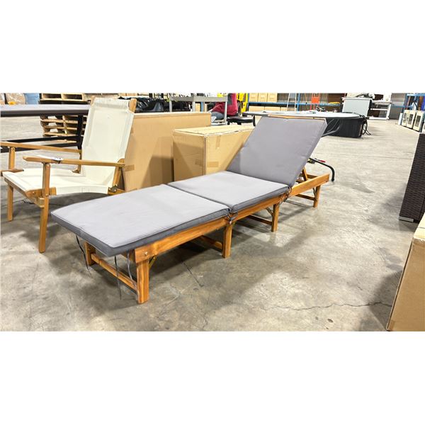 PATIOFLARE PF10145 ACACIA WOODEN FOLDABLE OUTDOOR PATIO LOUNGER WITH A GREY CUSHION