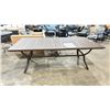 Image 1 : PORTICA 84"W X 44"D RECTANGULAR WOOD GRAIN LOOK SLAT TOP CAST ALUMINUM OUTDOOR PATIO TABLE