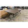 Image 2 : PORTICA 84"W X 44"D RECTANGULAR WOOD GRAIN LOOK SLAT TOP CAST ALUMINUM OUTDOOR PATIO TABLE