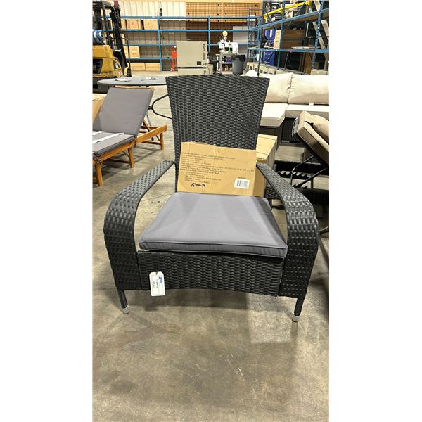 PATIOFLARE BLACK COMFORT MUSKOKA OUTDOOR PATIO CHAIR WITH GREY CUSHION ( PF-CH338C-BK ) *IN BOX*