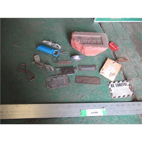 Badges and Tin Plates, Porcelain Badges, Bottle Opener, P.Albert Collector Brick - Some Damage