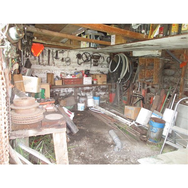 Contents of Shed - Scrap Iron, Hose, Wire, Mudflaps, Tool Box, Rebar, Step Stool, Etc.