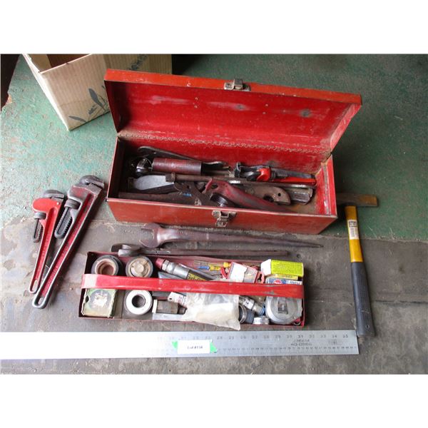 Red Toolbox w/ contents -Wrenches, Hammer, Etc.