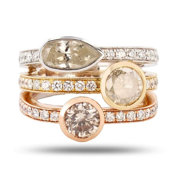 2.75 ctw Multi Color and Shape CENTER Diamond 14K Yellow, White and Rose Gold Ri