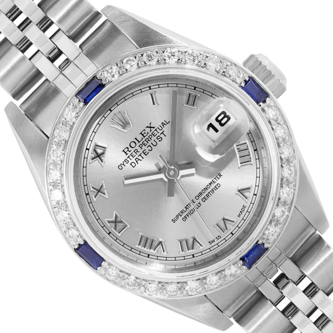 Rolex Ladies Quickset Sapphire Stainless Steel Silver Roman Dial 18K ...