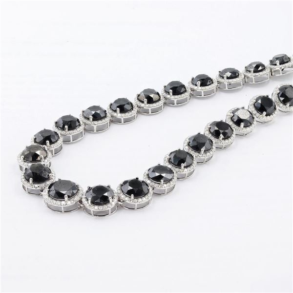 94.14 ctw Fancy Black Daimond and 6.72 ctw Diamond 14K White Gold Tennis Necklac