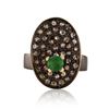 Image 1 : 0.40 ctw Emerald and 0.58 ctw Diamond Silver Ring