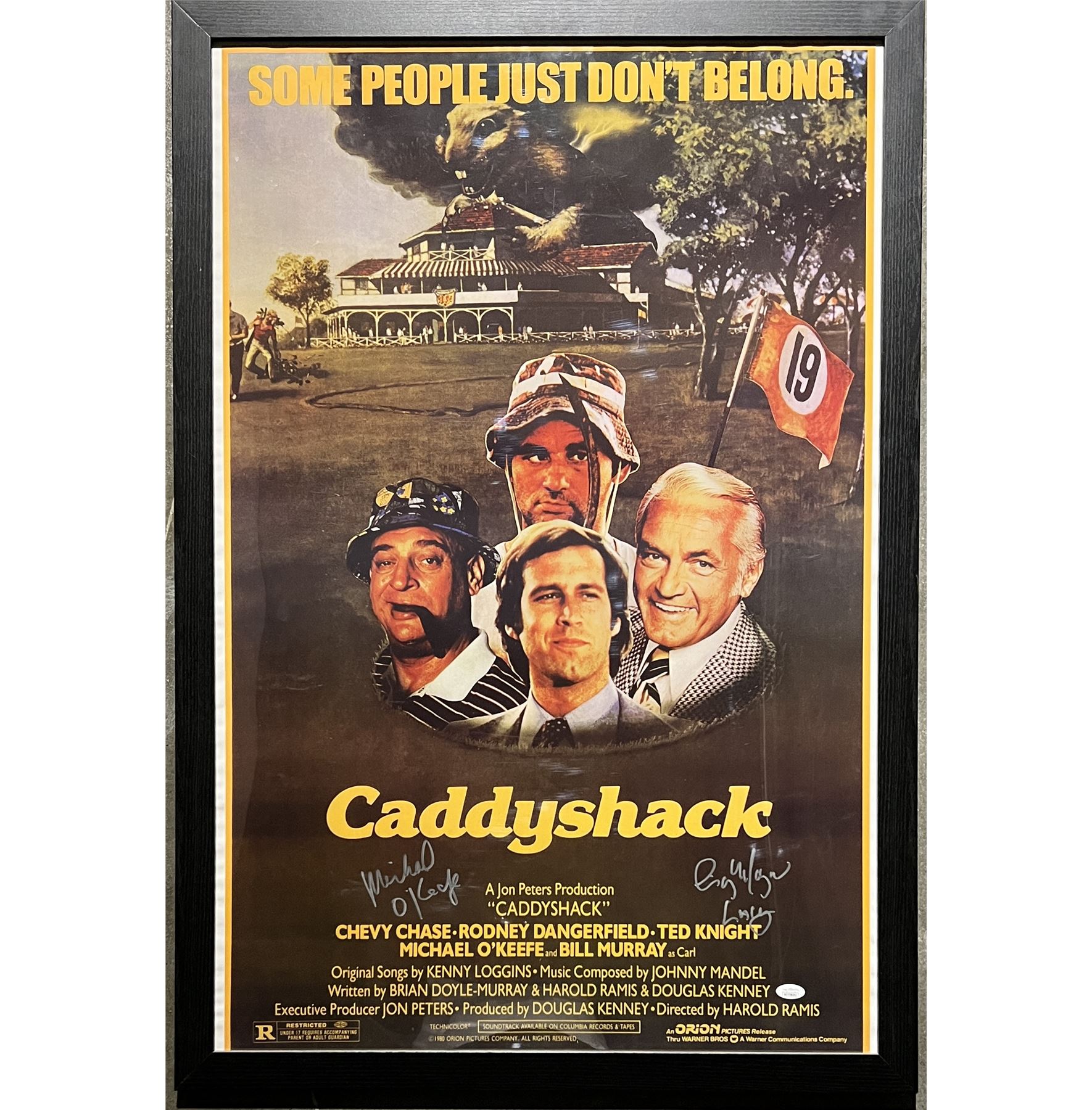 Caddyshack cast signed movie poster. JSA authenticated